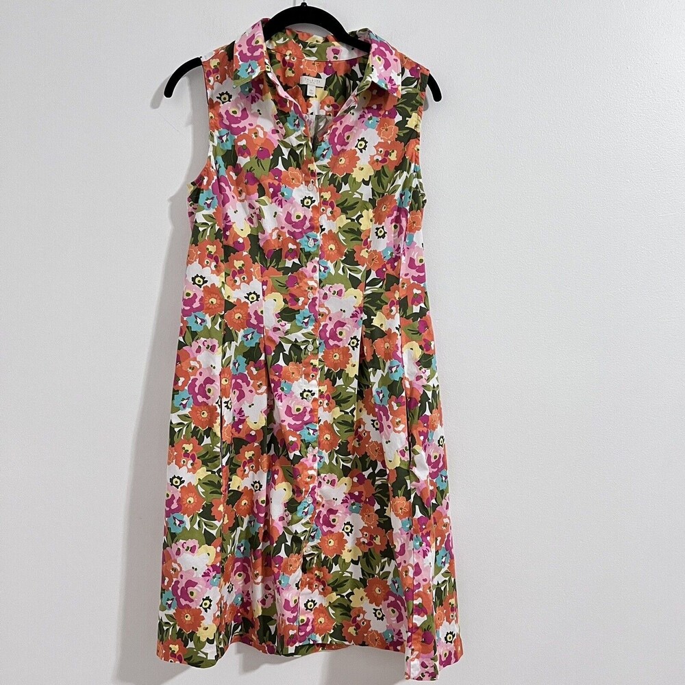 Talbots Petites Floral Multicolor Cotton Shirt Dress Size 8P With Pockets Midi